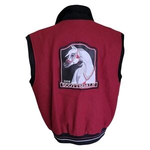 SCHNEIDER'S Oversized Burgundy Wool Zip Vest with Horse Patches